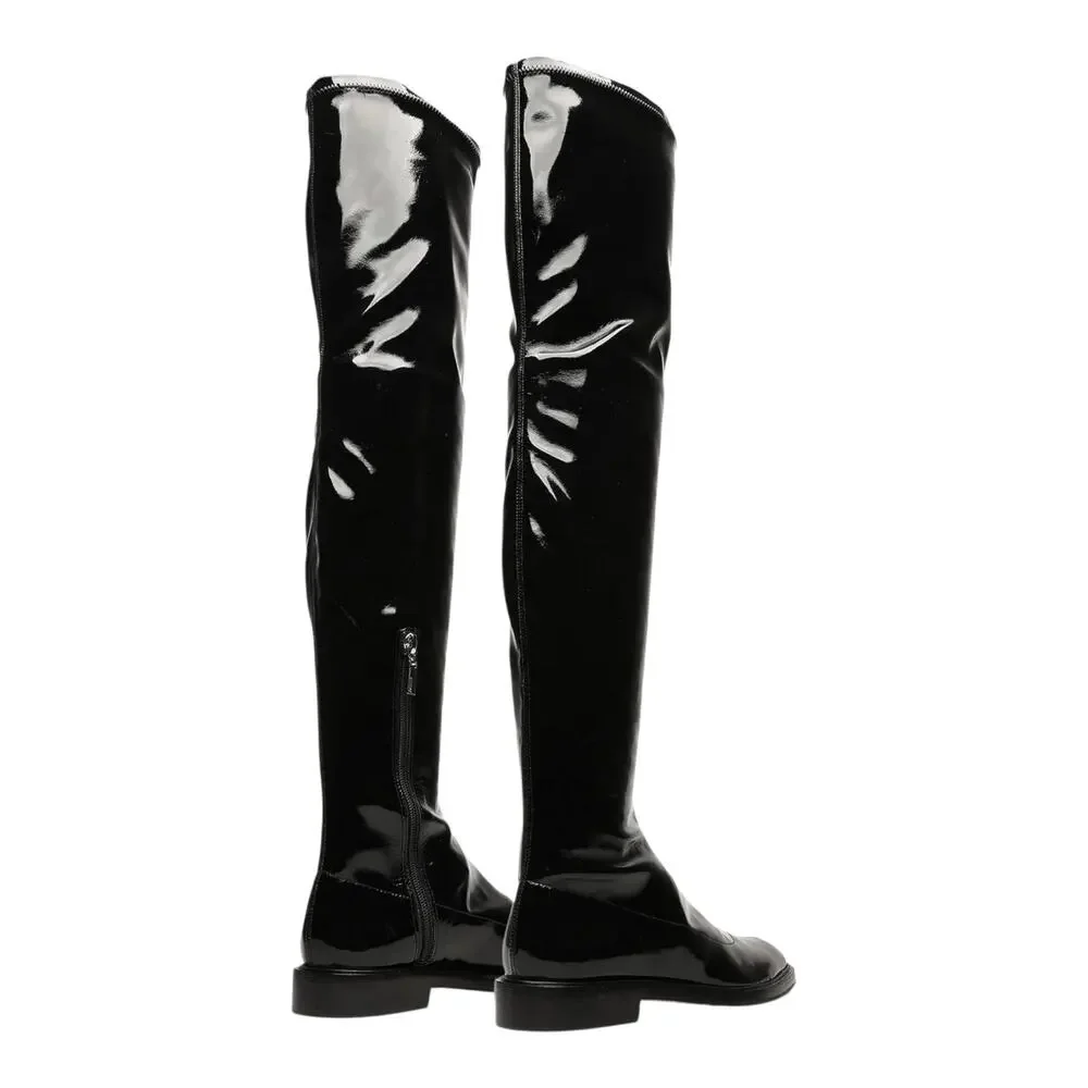 Schutz Women's Kaolin Over The Knee Flat Boots Black Patent Size 8